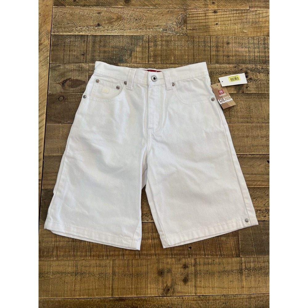 VTG Y2K Ecko Unltd Baggy Hip Hop Skater Grunge White Jean Shorts Youth Size 10